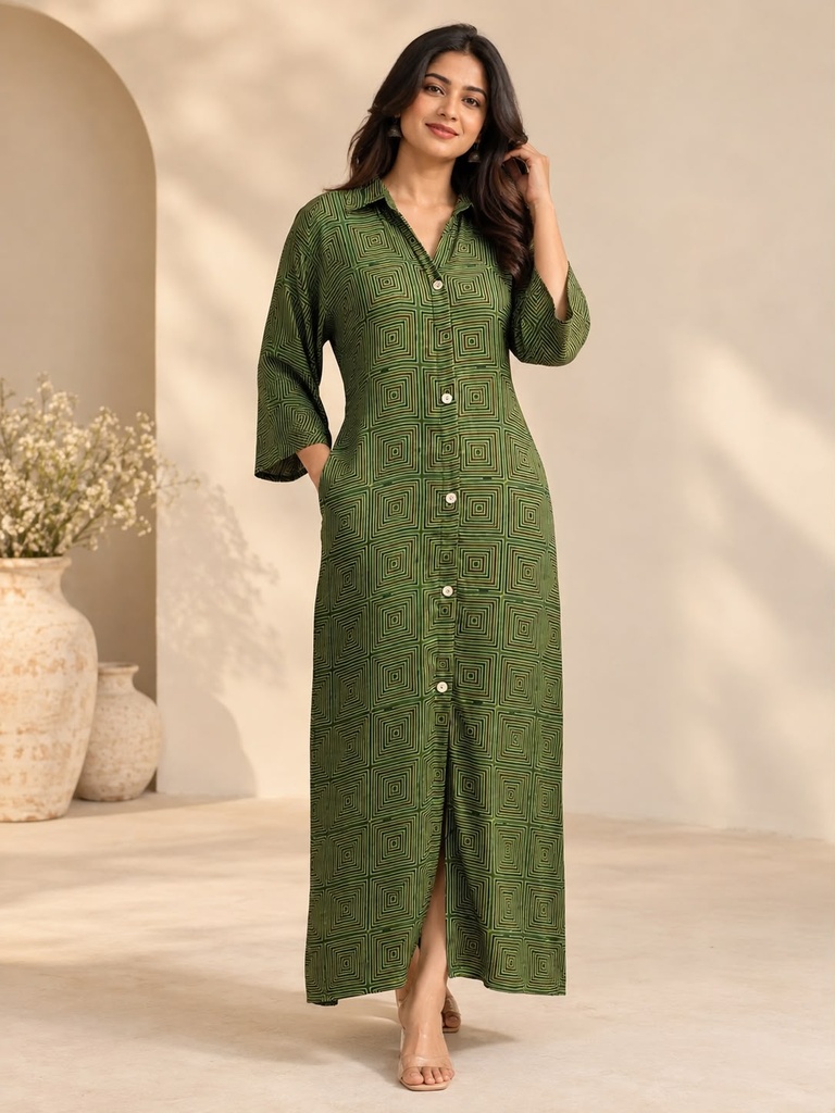 Ajrakh Modal Kaftan Style Dress 4803