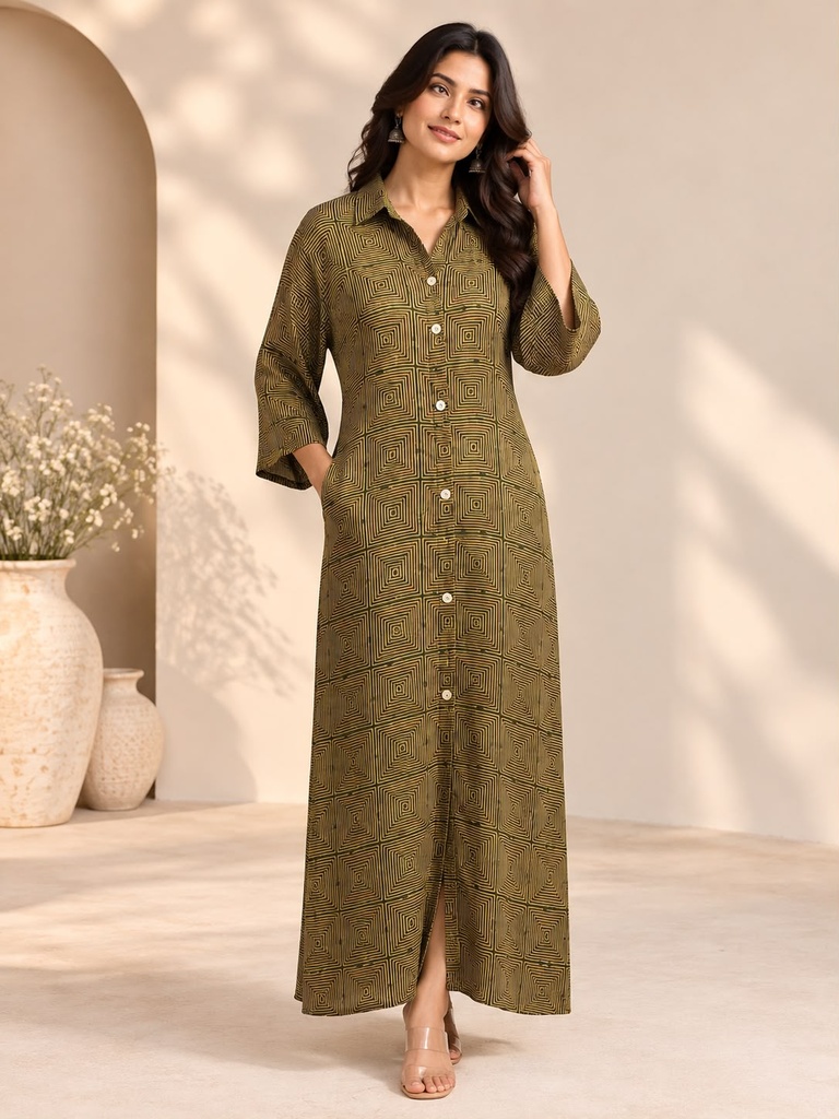 Ajrakh Modal Kaftan Style Dress 4803