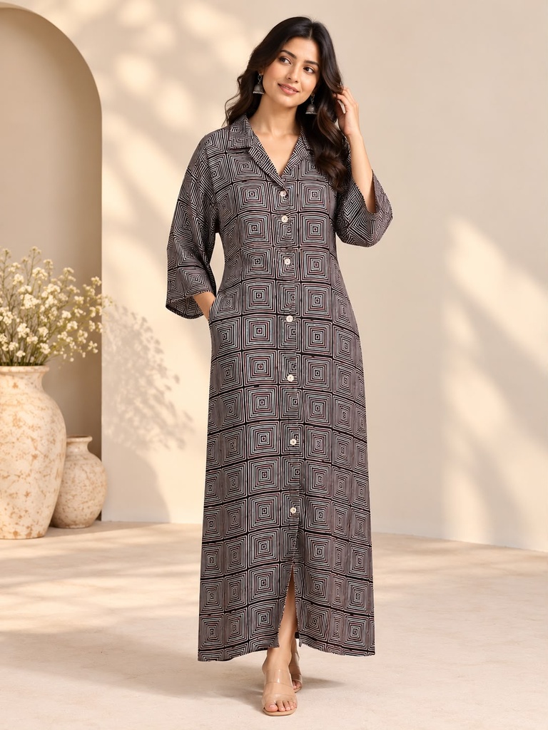 Ajrakh Modal Kaftan Style Dress 4803