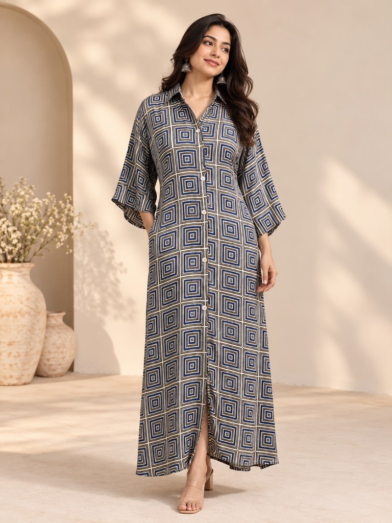 Ajrakh Modal Kaftan Style Dress 4803