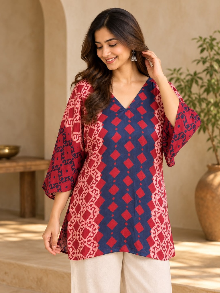 Ajrakh Modal Short Kurtis 5015