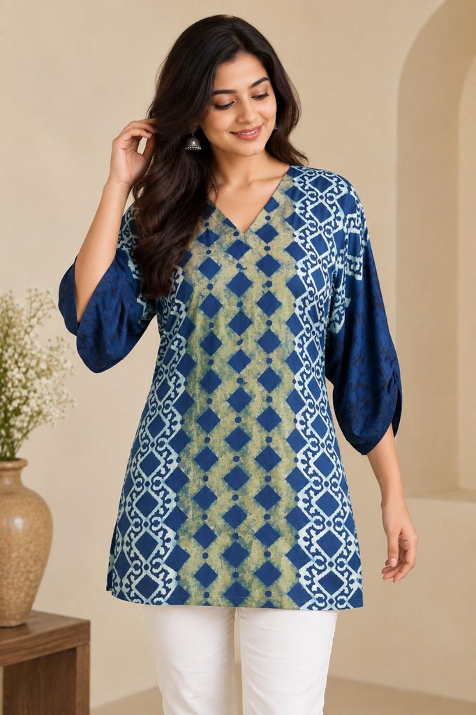 Ajrakh Modal Short Kurtis 5015