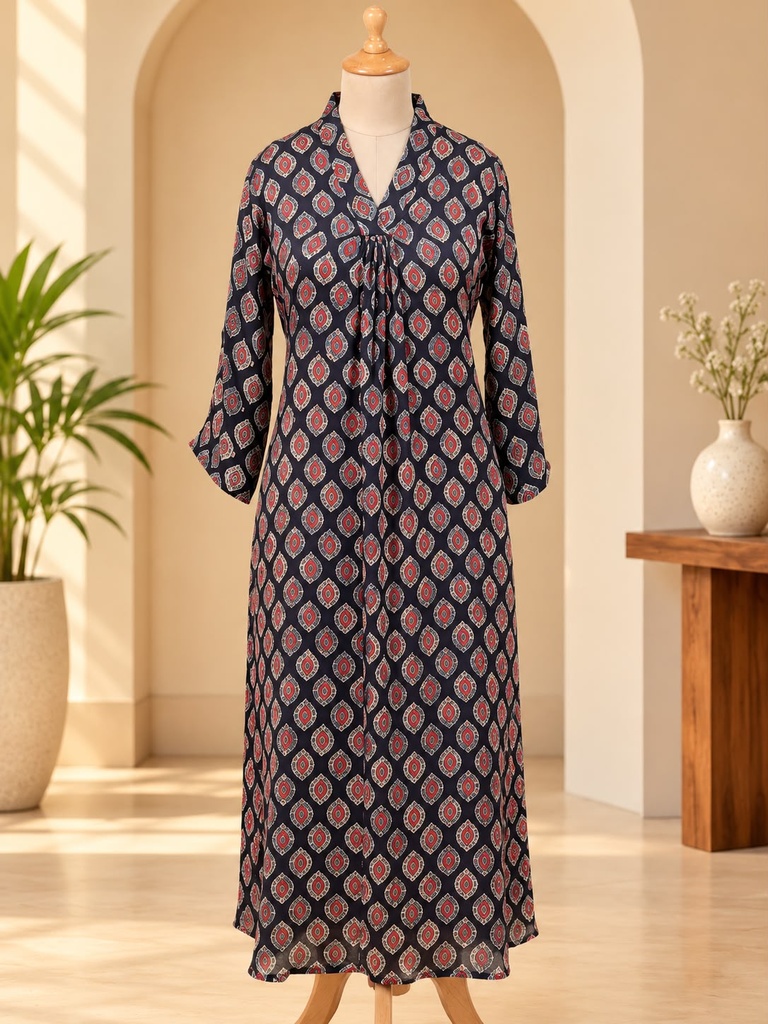 Ajrakh Modal Silk Aline Kurti 5053