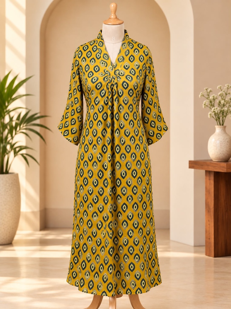 Ajrakh Modal Silk Aline Kurti 5053