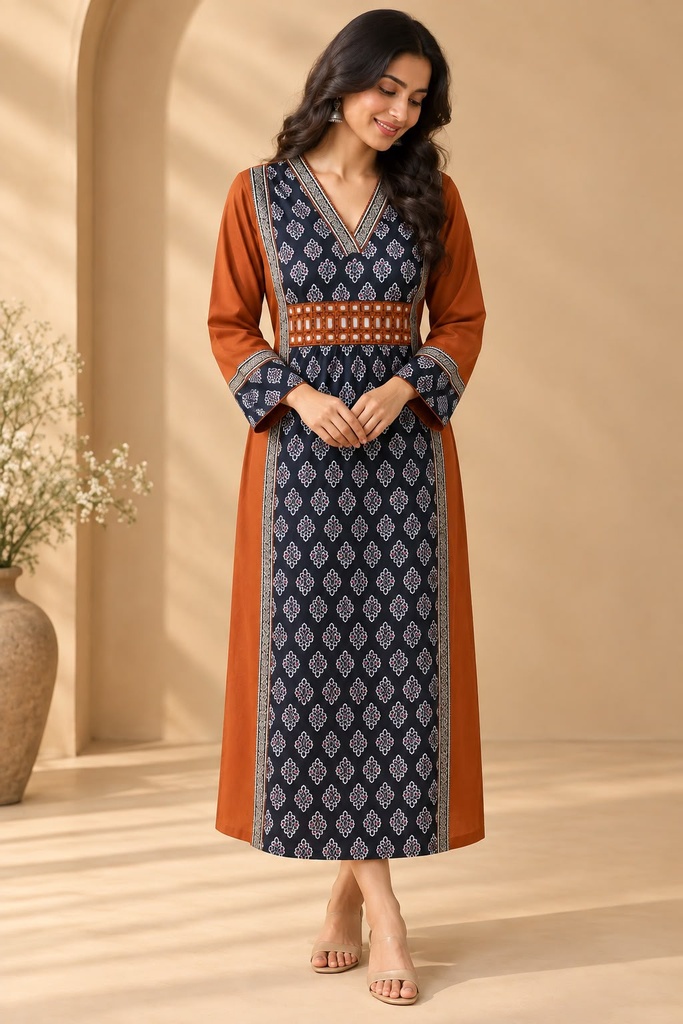 Ajrakh Modal Silk Aline Kurti 5053