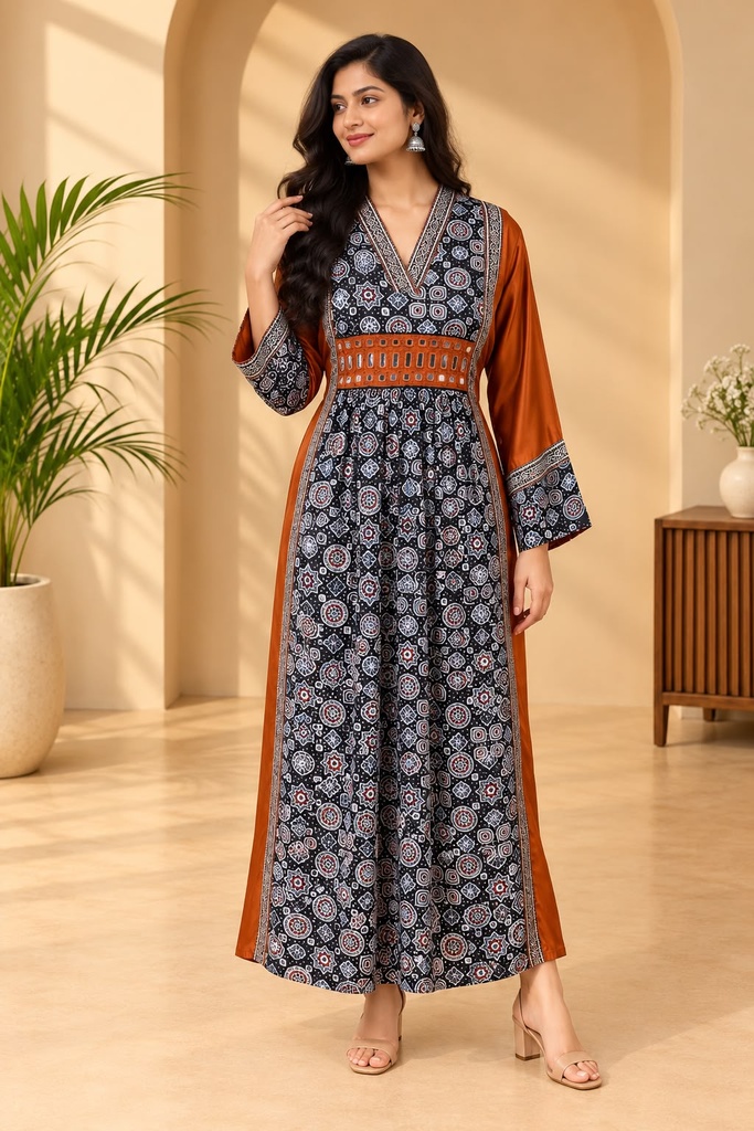 Ajrakh Modal Silk Aline Kurti 5053