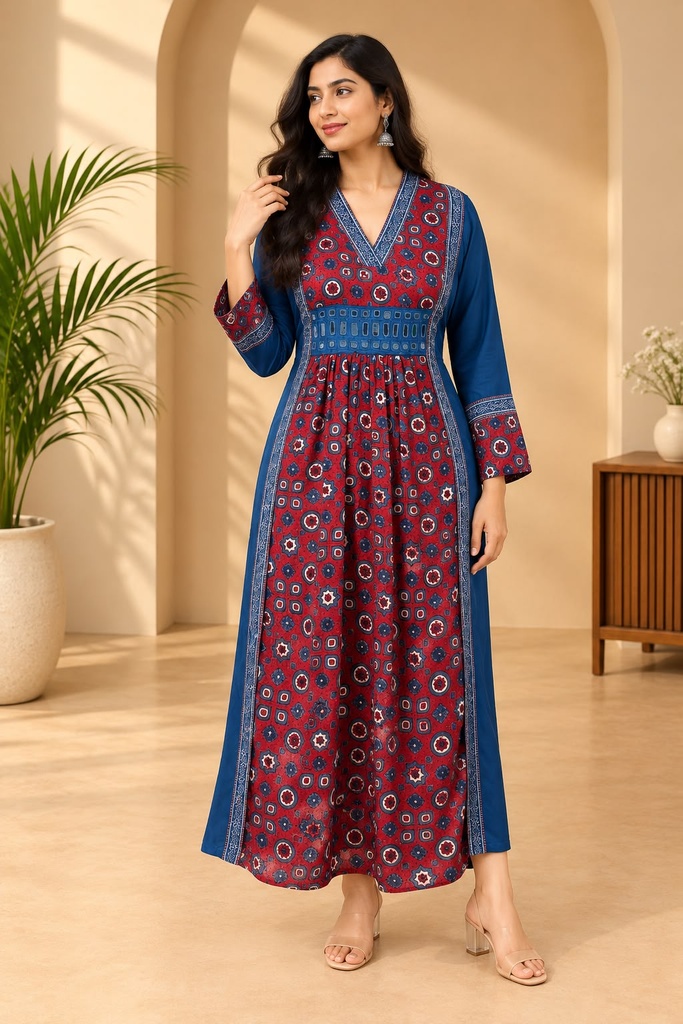 Ajrakh Modal Silk Aline Kurti 5053