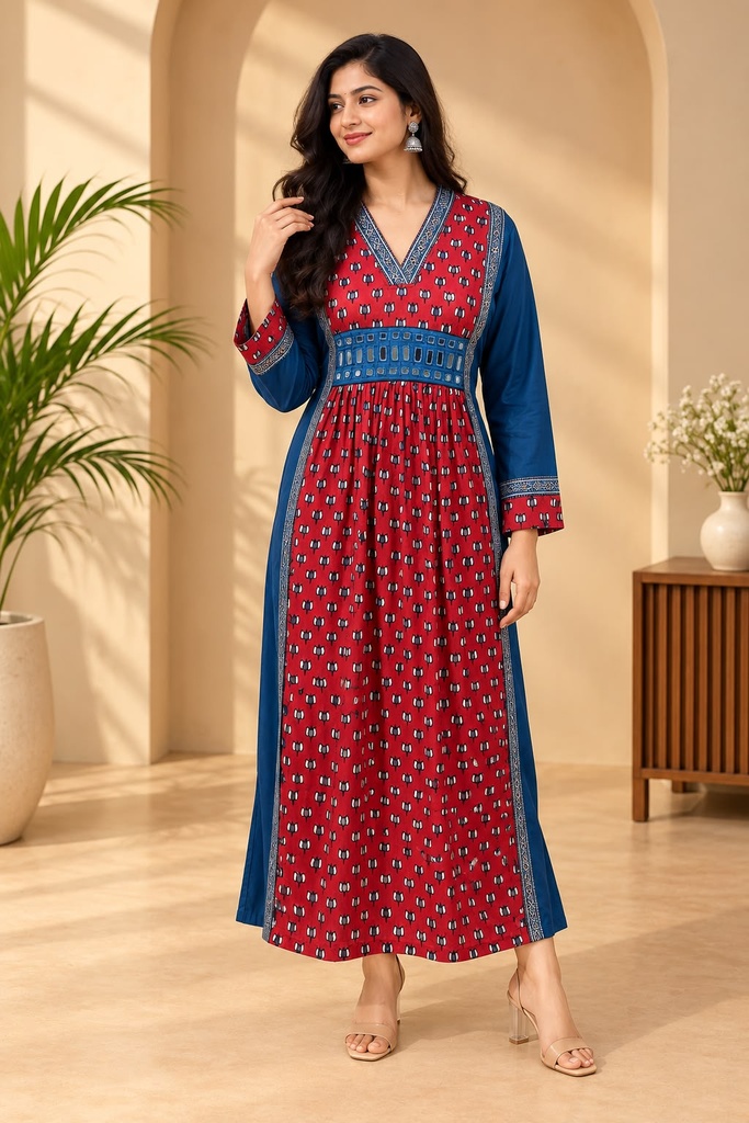 Ajrakh Modal Silk Aline Kurti 5053