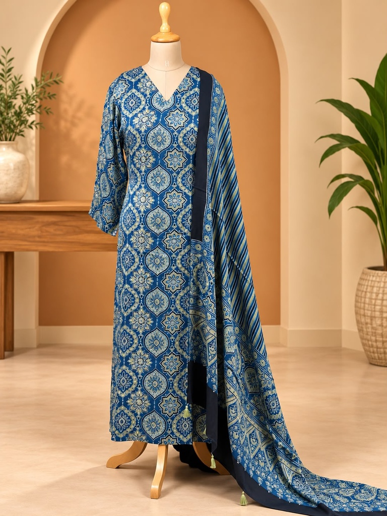Ajrakh Modal Kurti Dupatta Set 5012