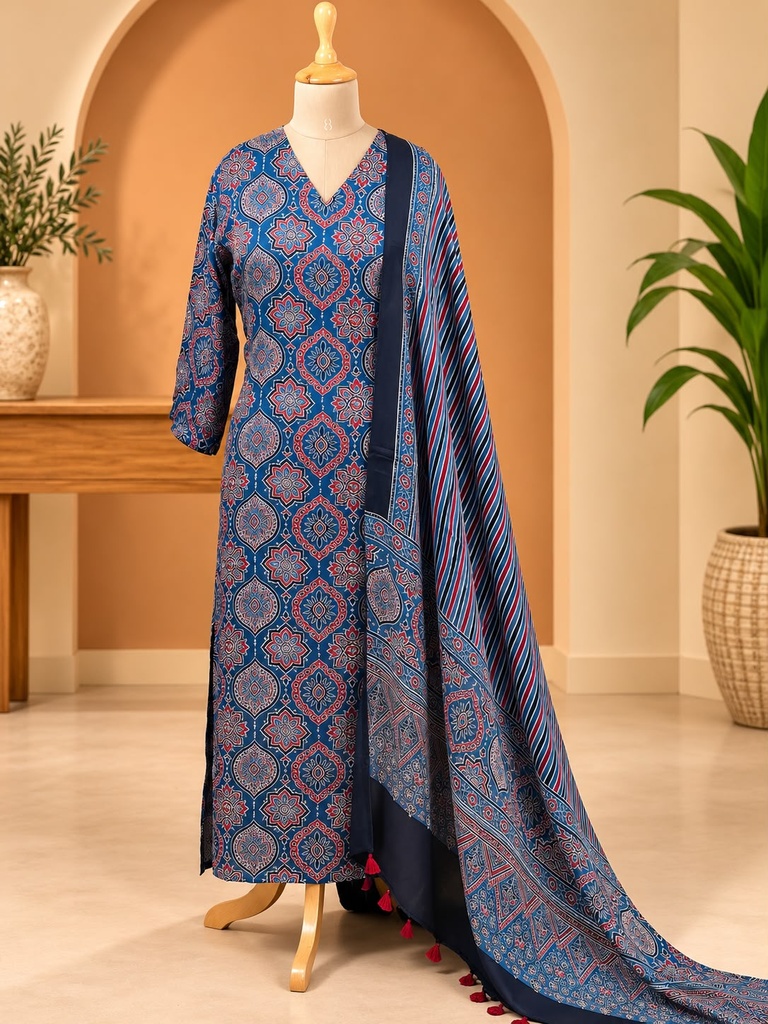 Ajrakh Modal Kurti Dupatta Set 5012