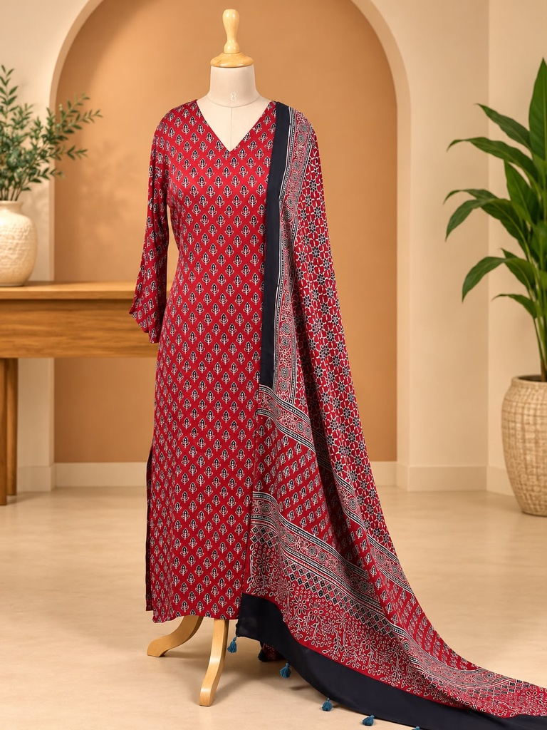 Ajrakh Modal Kurti Dupatta Set 5012