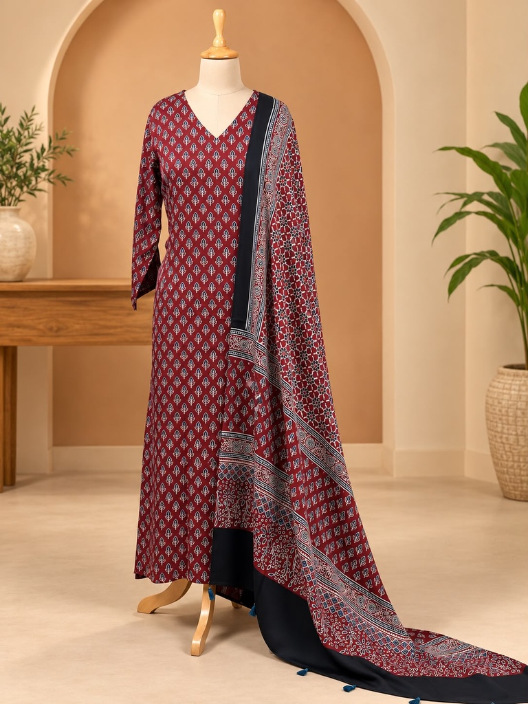 Ajrakh Modal Kurti Dupatta Set 5012