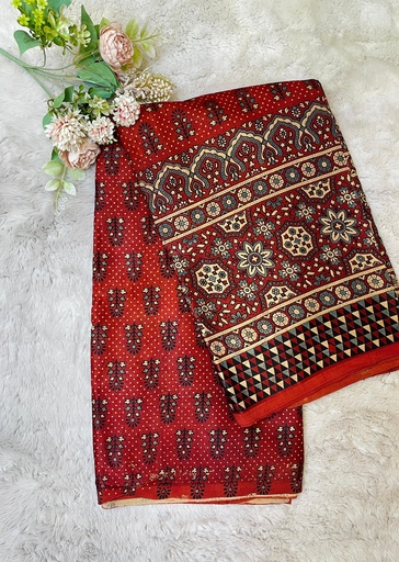 [CFMLK] Ajrakh Handblock Printed Mashru Silk Fabric 4215