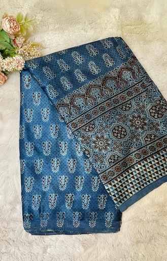 [CFMLK] Ajrakh Handblock Printed Mashru Silk Fabric 4215