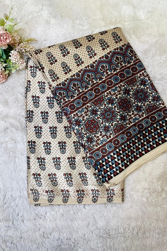 Ajrakh Handblock Printed Mashru Silk Fabric 4215