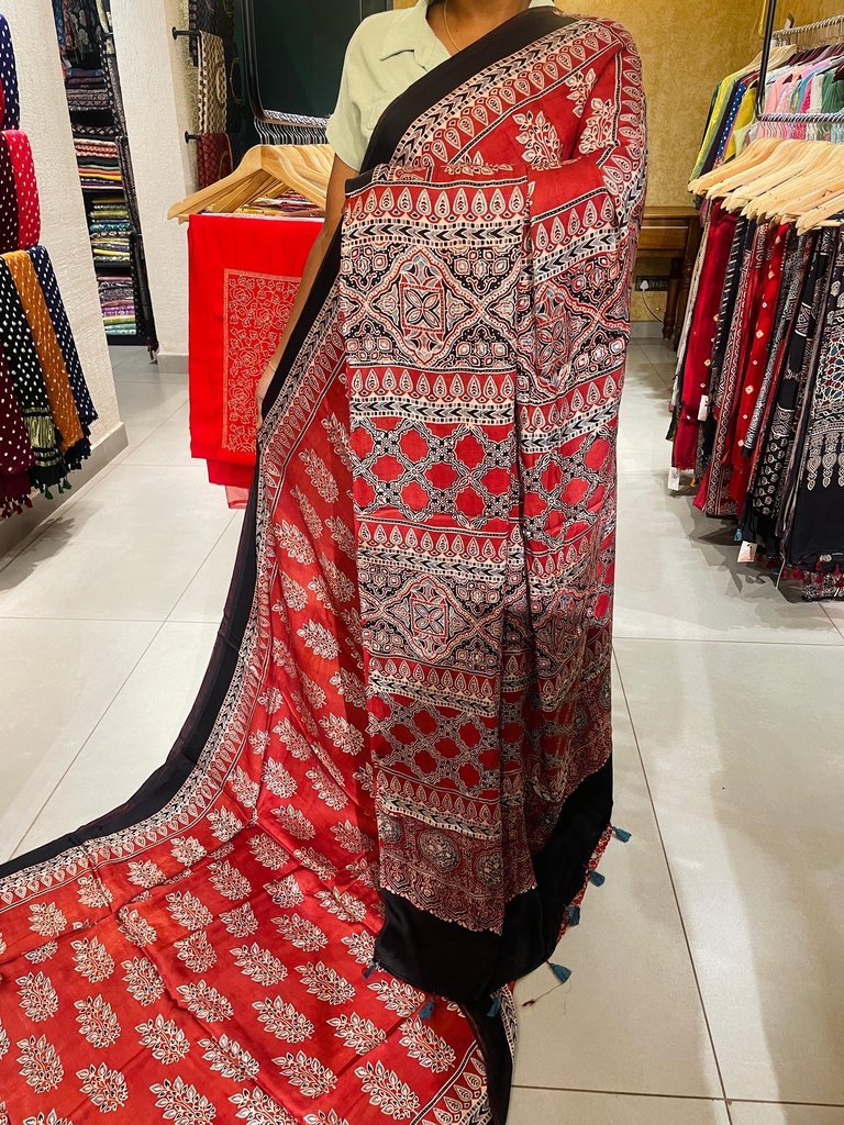 Premium Ajrakh Modal Silk Saree 4243