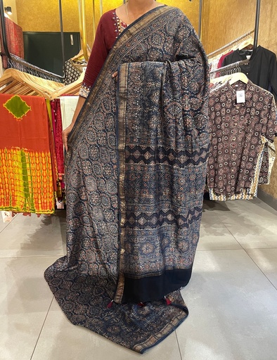 Ajrakh Maheshwari Silk Saree 4241