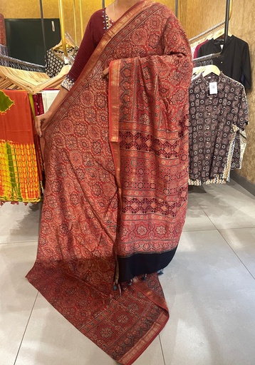 Ajrakh Maheshwari Silk Sarees 4241