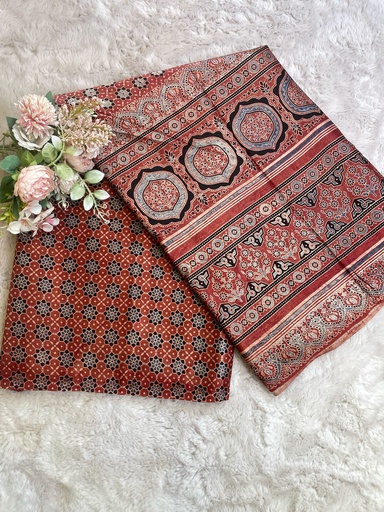 [CFMLK] Ajrakh Handblock Printed Mashru Silk Fabric 4215