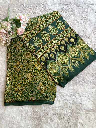 [CFMLK] Ajrakh Handblock Printed Mashru Silk Fabric 4215