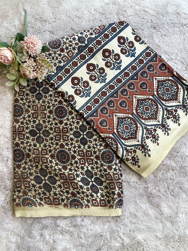 [CFMLK] Ajrakh Handblock Printed Mashru Silk Fabric 4215
