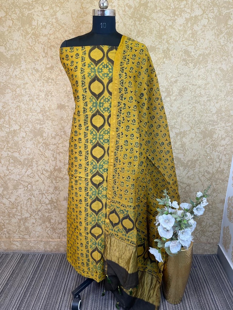 Ajrakh Chanderi Silk Cotton Top And Dupatta 4246