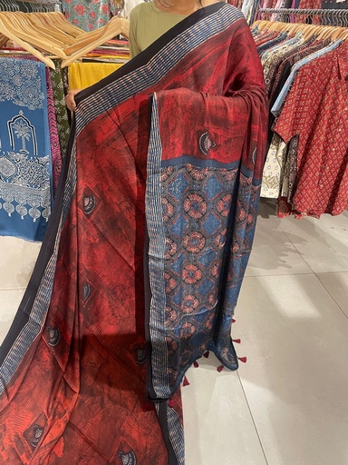 Premium Ajrakh Modal Silk Saree 4243