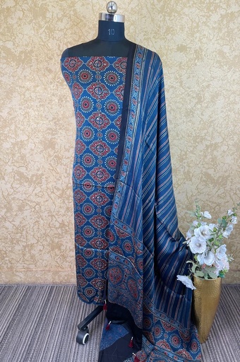 Ajrakh Modal Silk Top And Dupatta Set 5041