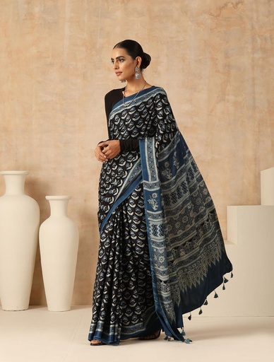 [SAMKM] Premium Ajrakh Modal Silk Sarees 4243