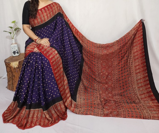 [SAKS] Ajrakh Bandhani Modal Silk Saree 5033