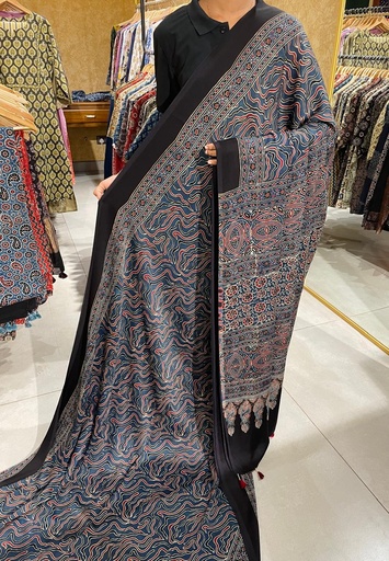 Ajrakh Modal Silk Saree 4243