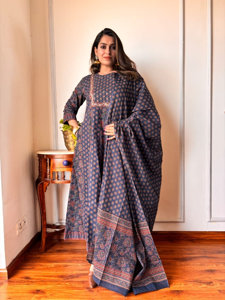Ajrakh Anarkali Cotton Kurti Sets 5043