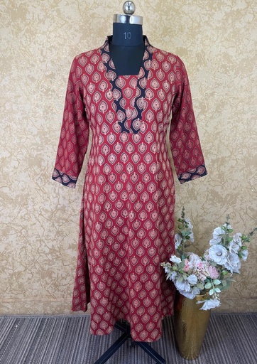  Ajrakh Aline Cotton Kurti  5043