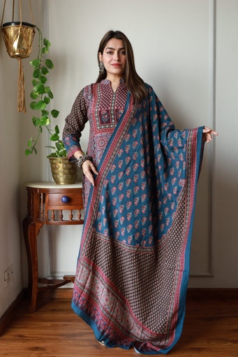 Ajrakh Muslin Kurti Set 5026
