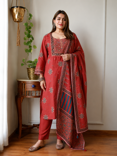 Ajrakh Muslin Kurti Set 5026