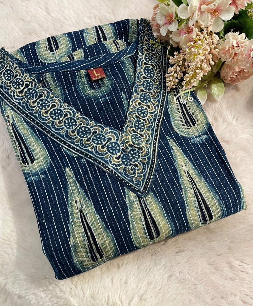  Ajrakh Aline Cotton Kurti  5043