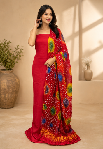 [SUMHK] Multi bandhej Modal Silk Suit 5014
