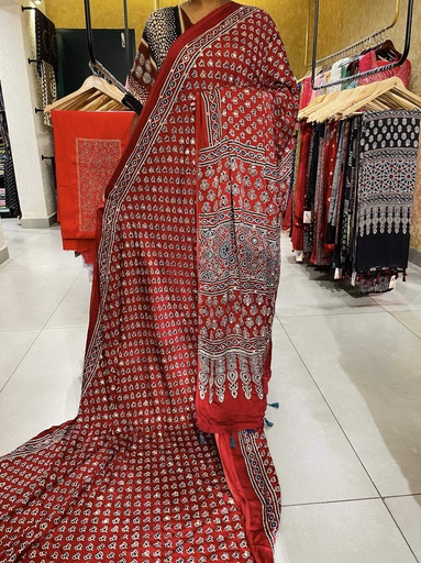 [SAMLK7950] Ajrakh Silk Mirror Saree 5036