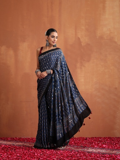 [SAMLK] Ajrakh Mirror Saree 5036