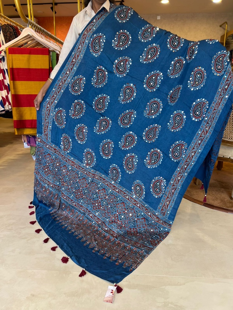 Ajrakh Modal Mirror Work Dupatta 5035