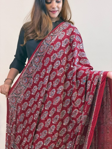 [DUVD] Ajrakh Mirror Work Silk Dupatta 5035
