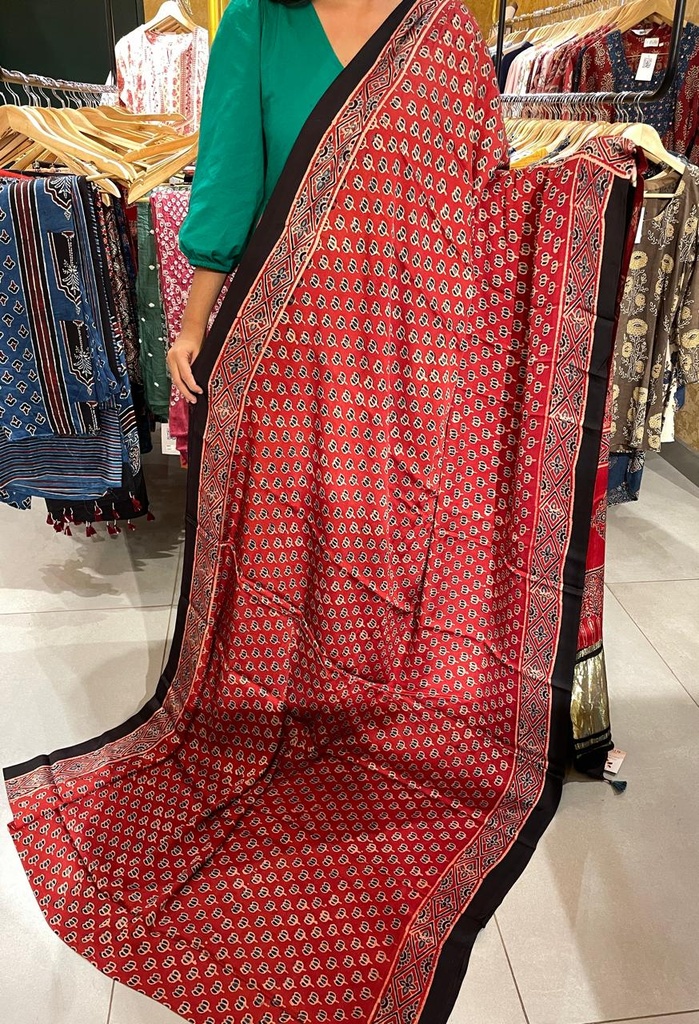 Ajrakh Modal Silk Sarees 5033