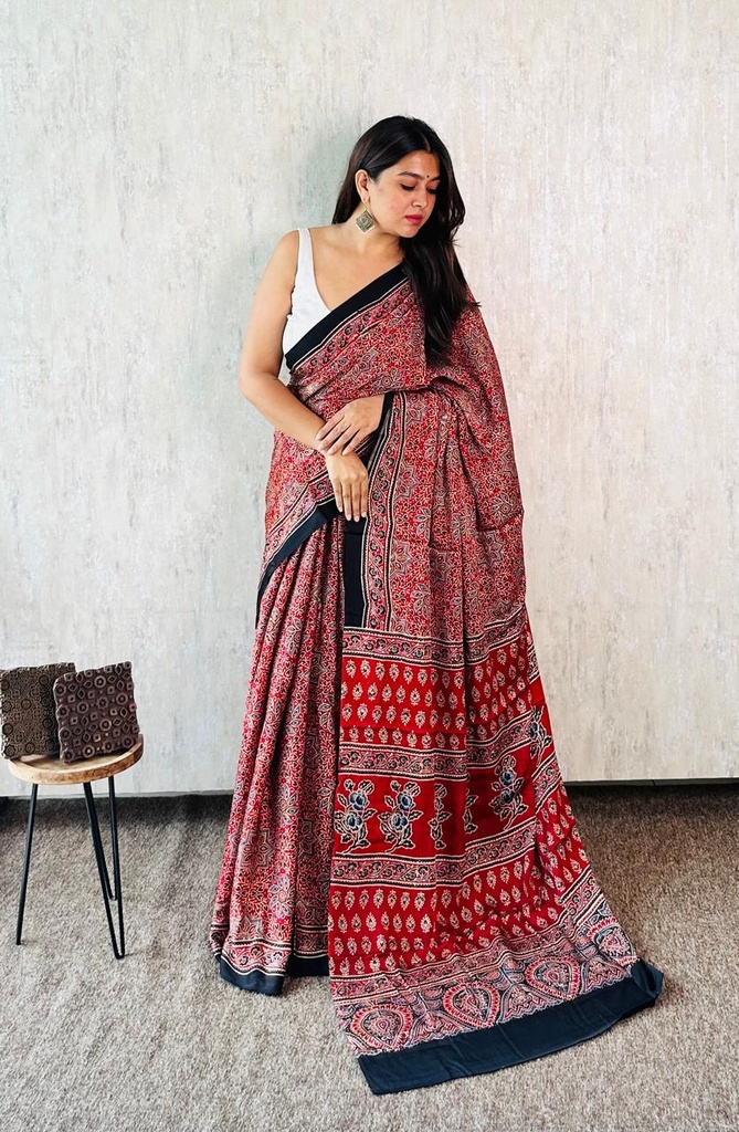 Premium Ajrakh Modal Silk Sarees 4243