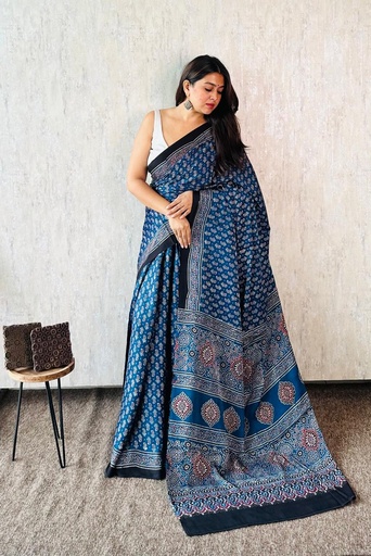 [SAMLK] Premium Ajrakh Modal Silk Sarees 4243