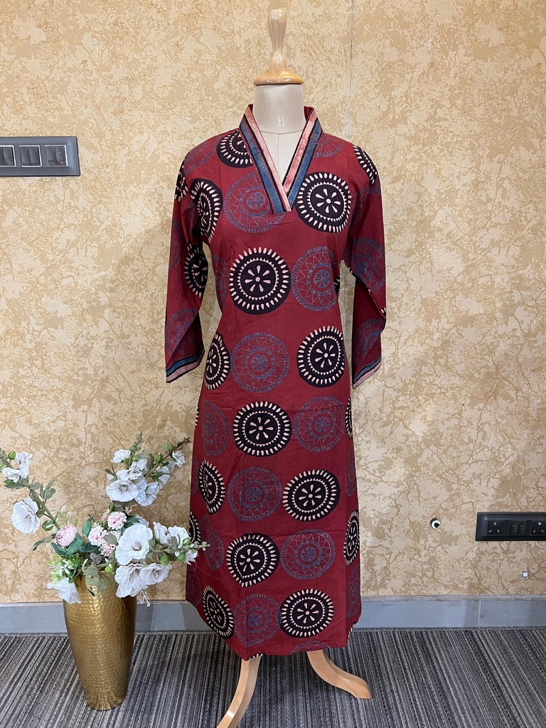 Ajrakh Cotton Aline Kurtis 5043