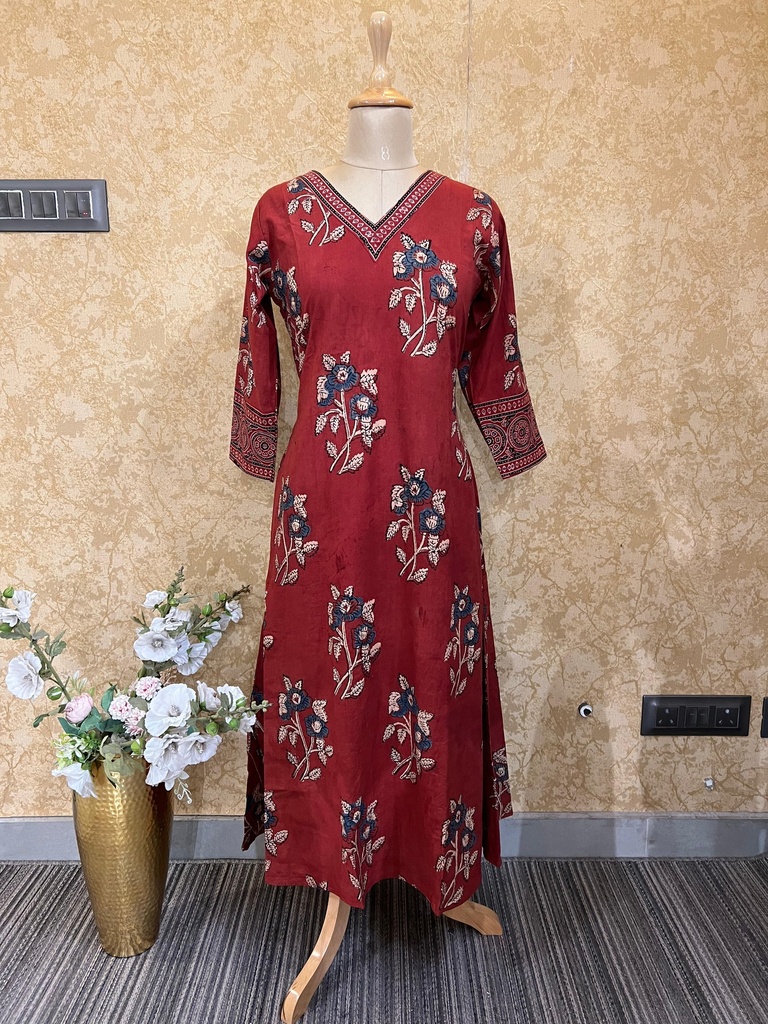 Ajrakh Cotton Aline Kurtis 5043