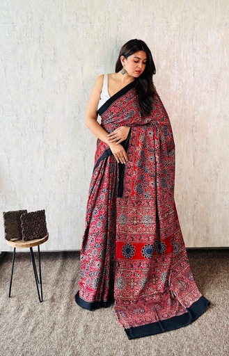 [SAMLK] Premium Ajrakh Modal Silk Sarees 4243