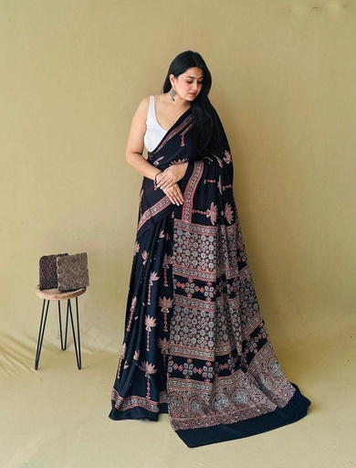 [SAMLK] Premium Ajrakh Modal Silk Sarees 4243