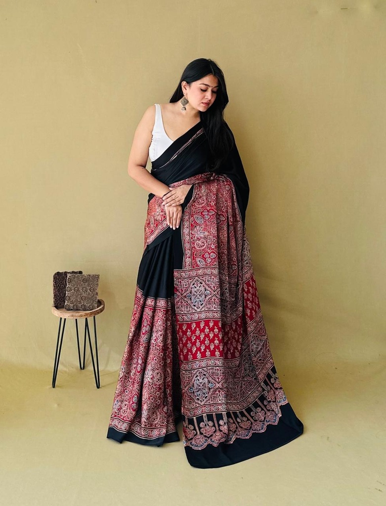 Premium Ajrakh Modal Silk Sarees 4243