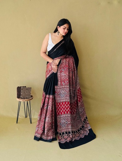 [SAMLK] Premium Ajrakh Modal Silk Sarees 4243
